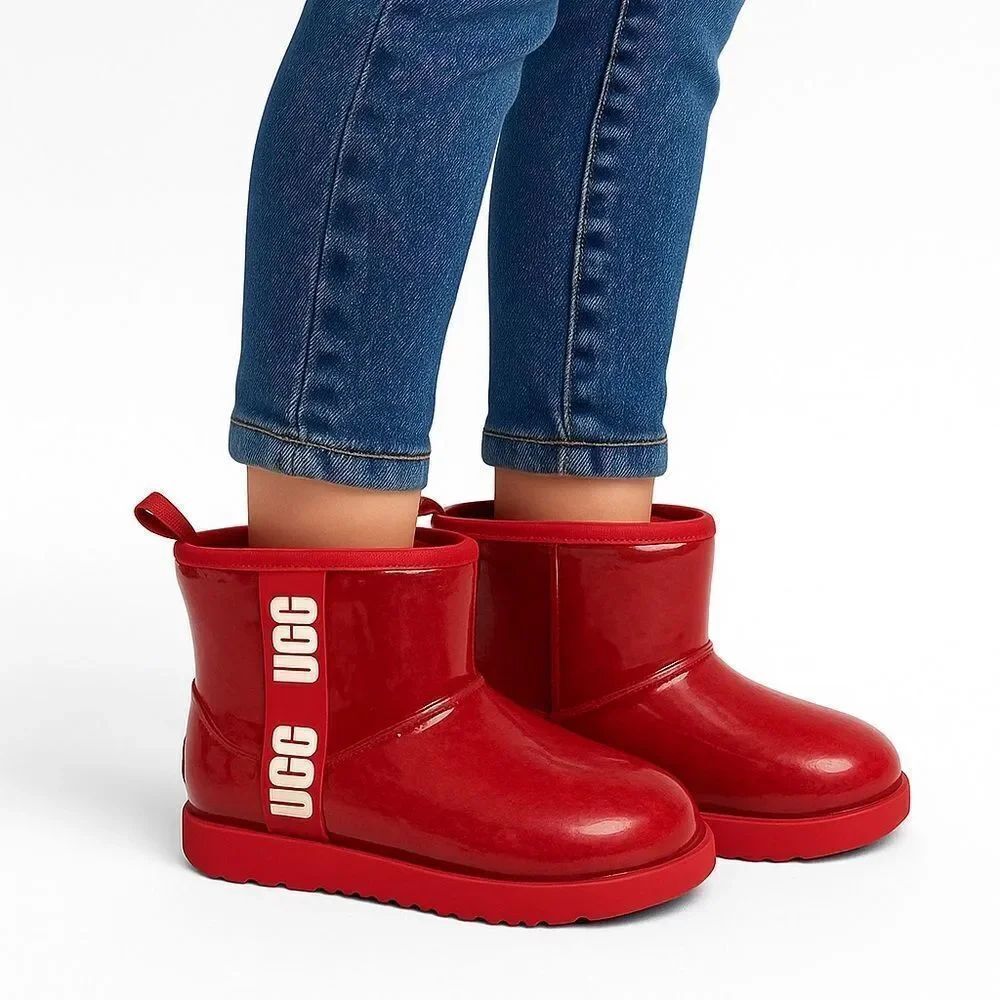 UGG Kids Red Rain Boot – Waterproof Sherpa Lined – Size 5